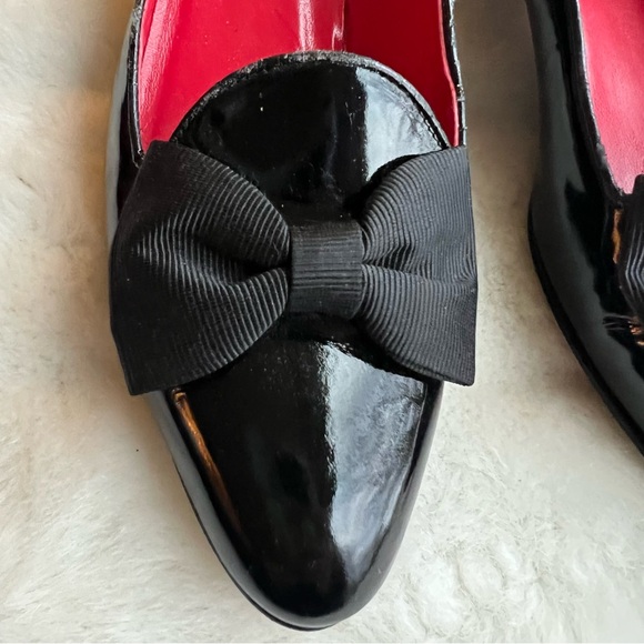 Enrico Gerbi Italian patent leather pointed toe flats Sz 9 BLACK w/bow - Picture 9 of 14